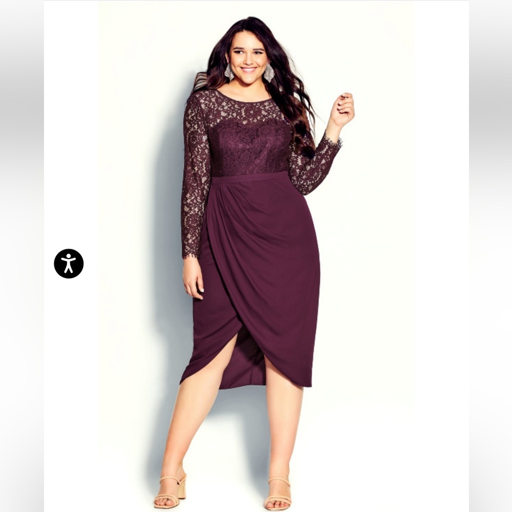 NWT City Chic Elegant Lace Bordeaux Dress size 18